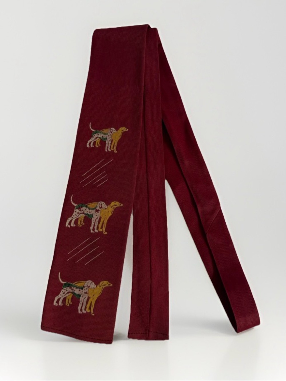 Vintage 40s 50s Swing Tie Burgundy Wide Blade Square Novelty Greyhounds Art Deco